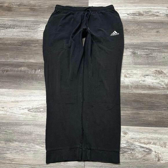 Adidas Essentials Black White Mens LT Athletic Tapered Cuff Joggers Sweatpants - Picture 1 of 11